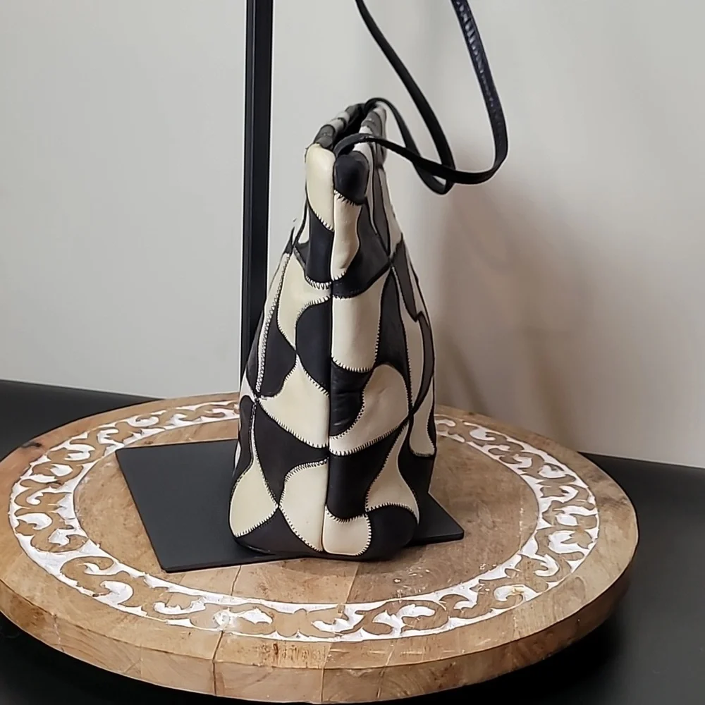 Fifth Avenue Handbags Black & White Pinwheel Squares Faux Leather Crossbody - Picture 7 of 12